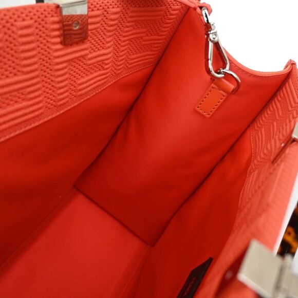 FENDI Logo Zucca Pattern 2way Tote Shoulder Bag Canvas Leather Orange 650RF496 - Picture 3 of 14